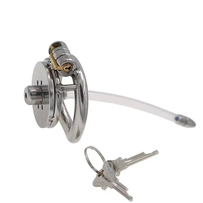 CHASTITY CAGE CO Male Sex Toys Flat Short Chastity Device With Lock Soft Catheter