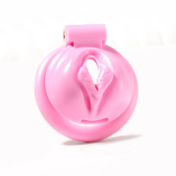 CHASTITY CAGE CO Male Sex Toys Pink Chastity Cage With 4 Rings Pussy Shaped