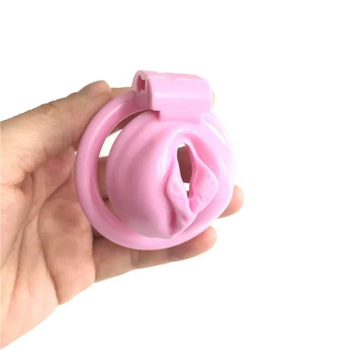 CHASTITY CAGE CO Male Sex Toys Pink Chastity Cage With 4 Rings Pussy Shaped