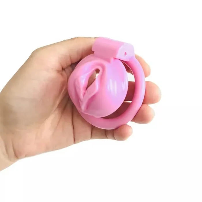 CHASTITY CAGE CO Male Sex Toys Pink Chastity Cage With 4 Rings Pussy Shaped