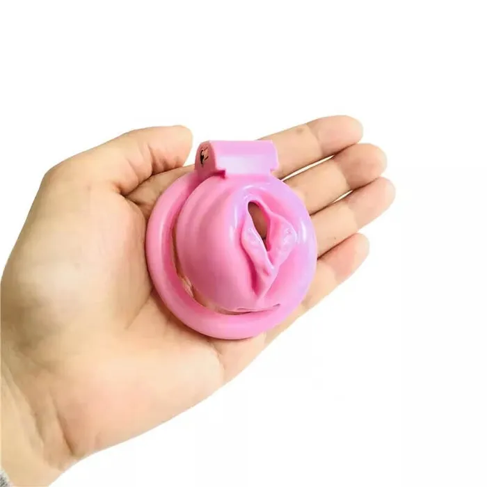 CHASTITY CAGE CO Male Sex Toys Pink Chastity Cage With 4 Rings Pussy Shaped