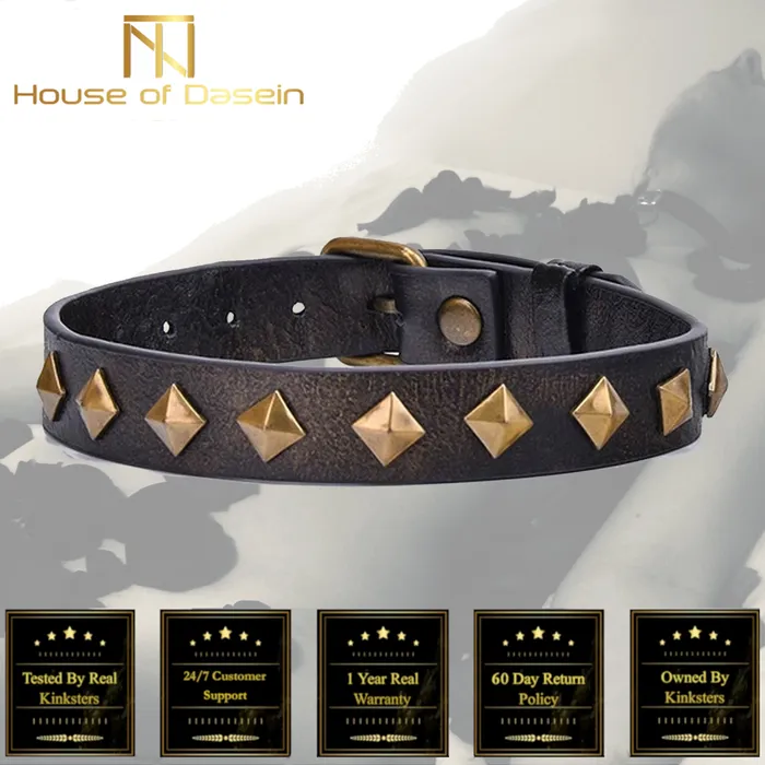 Collars Leashes Vintage Leather Rivet Slave Collar Bronze Bdsm Bondage Necklace House of Dasein Restraints