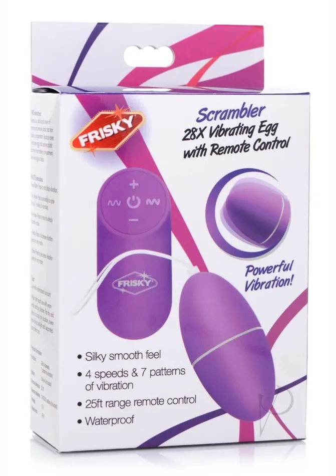 XR Brands Vibrators Frisky Scrambler 28X Vibrating Egg W Remote Purple