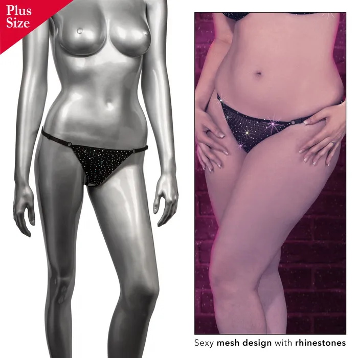 Radiance CROTCHLESS THONG with Sparkling Rhinestones Black Plus Size Fits Up To 3X CalExotics Plus Size