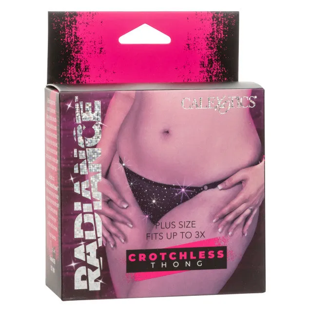 Radiance CROTCHLESS THONG with Sparkling Rhinestones Black Plus Size Fits Up To 3X CalExotics Plus Size