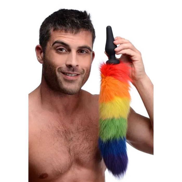 Rainbow Fur Tail Silicone Butt Plug by Tailz Tailz Anal