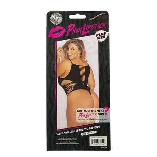 Teddies And Bodies Pink Lipstick Slice and Dice Seamless Bodysuit Black Plus Size